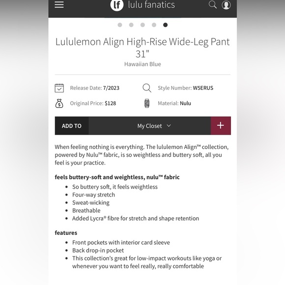 Lululemon Align High-Rise Wide-Leg Pant 31"
Hawaiian Blue size 8 - Picture 7 of 9